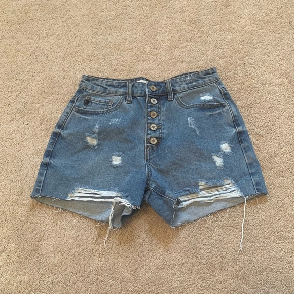 KanCan Pants - KanCan Denim Shorts Women’s S 26.5” Waist Button Fly Distressed Blue 100% Cotton